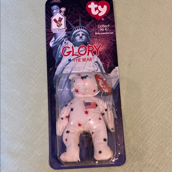 Ty Glory the Bear White with Red and Blue Stars TAG ERROR